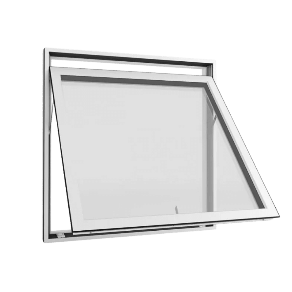 Top-hung awning window opening outward