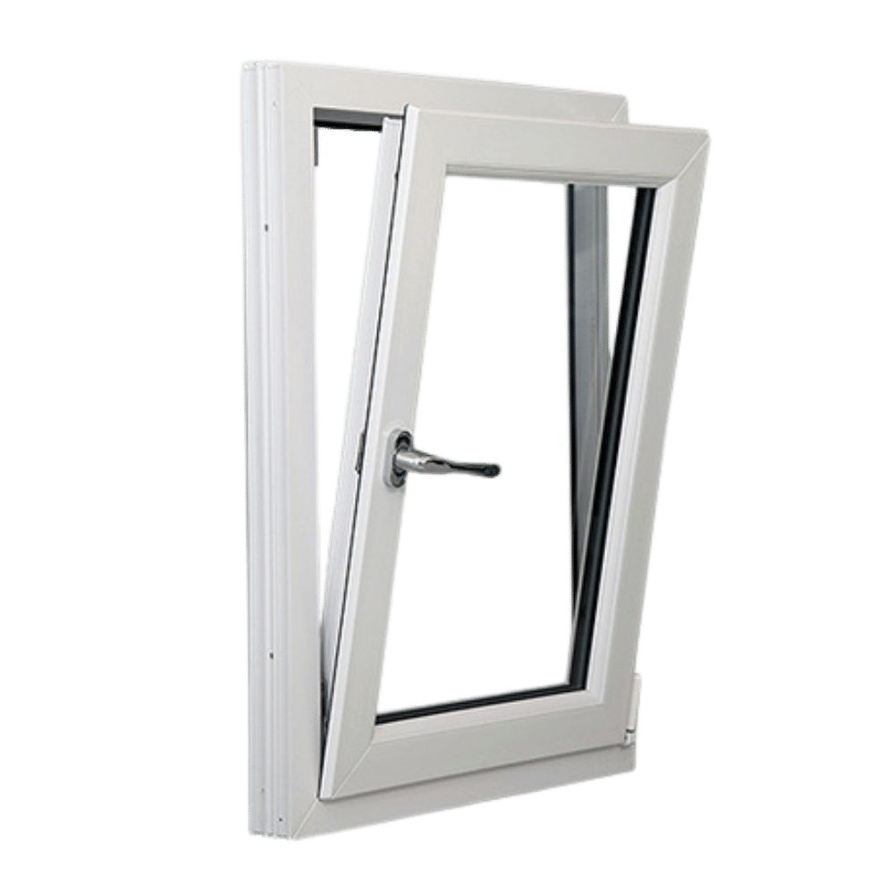 Tilt window opening inward from the top