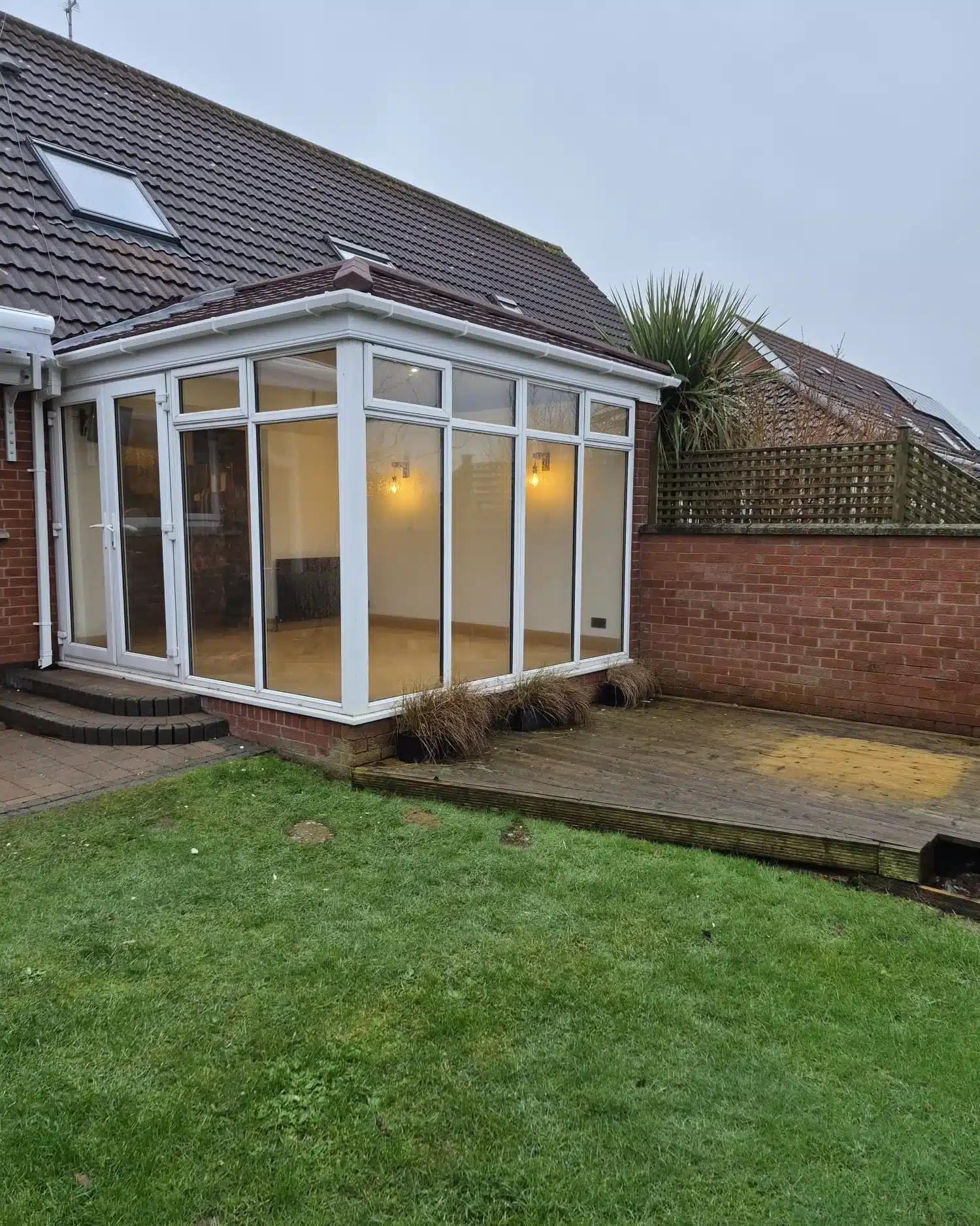 Interior of conservatory with new tiled roof and skylights