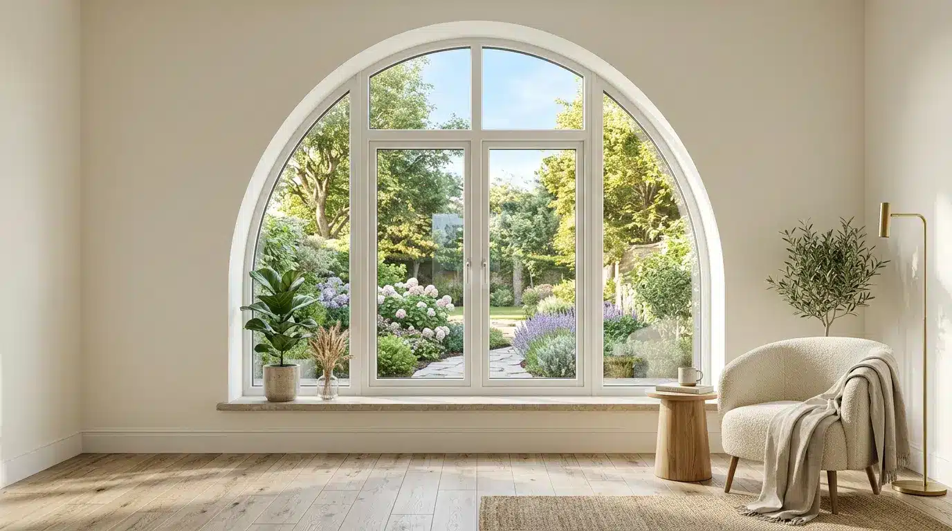 Arched white shaped window frame