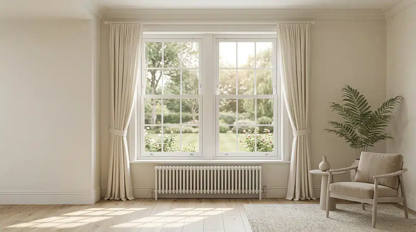 White sash window in a bright room
