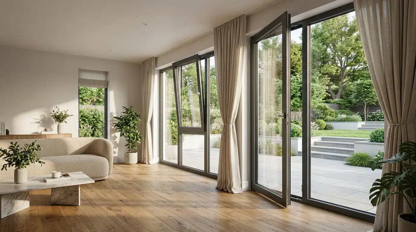 Black tilt and turn windows in a modern interior