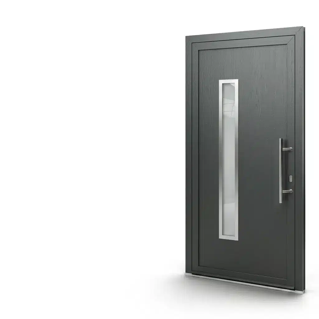 Anthracite grey PVCu front door with narrow glazing