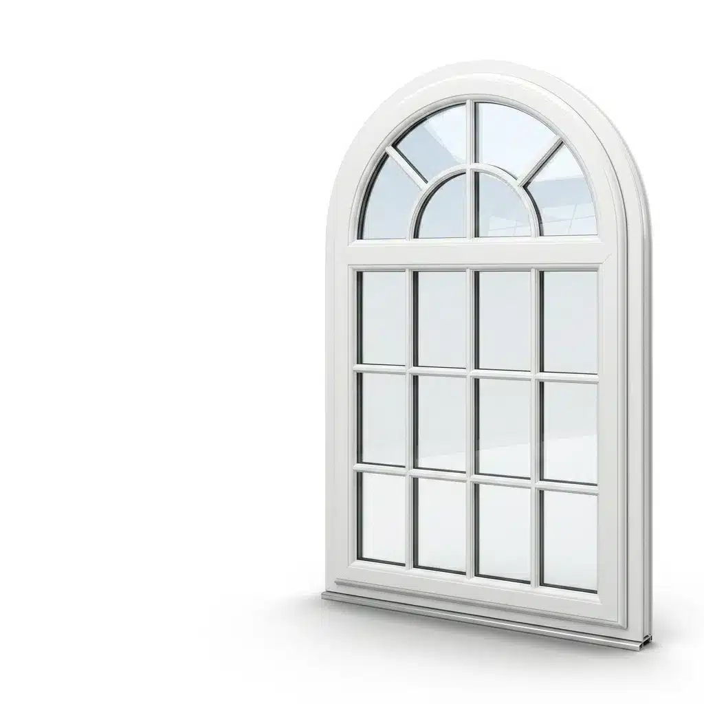 Arched white shaped window frame with glazing bars