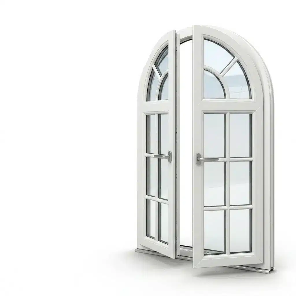 Arched white French windows with glazing bars